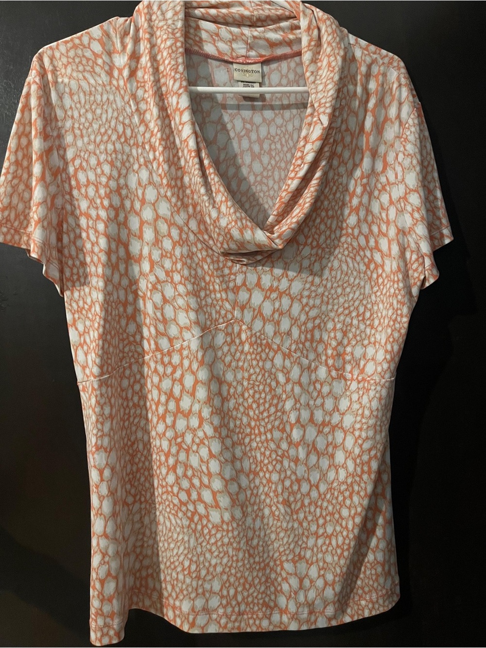 Covington Peach and White Cowl Neck Short Sleeve Top